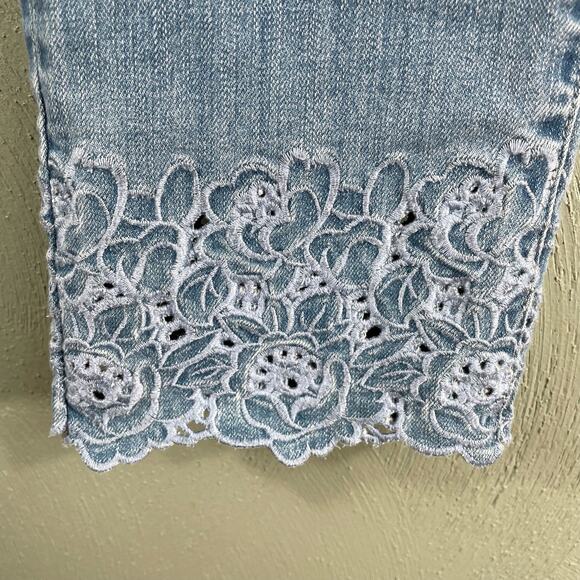 Ralph Lauren Blue Straight Cropped Embroidered Hem Denim Jeans Women's Size 6 - Picture 5 of 13